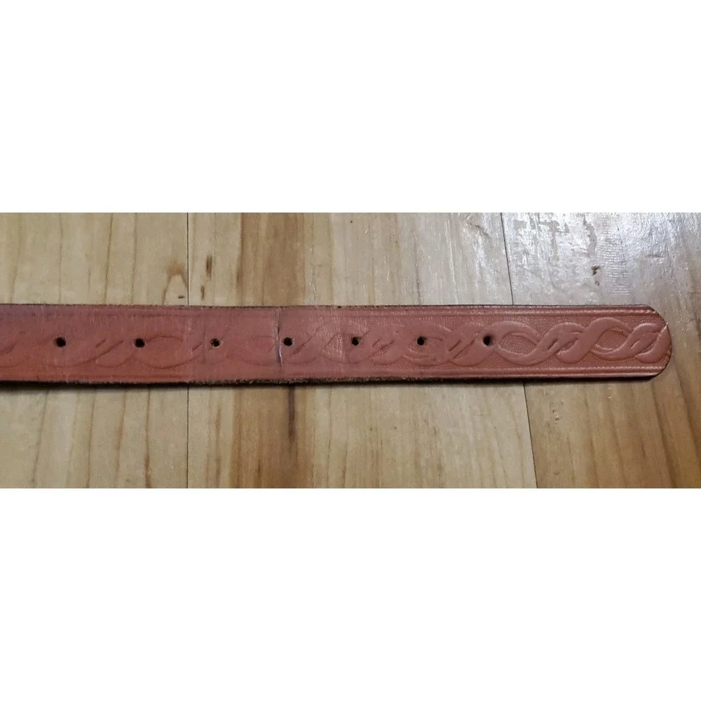 Vintage Genuine Leather Belt‎ USA Made Tooled Celtic Braided Pattern Tan Size L